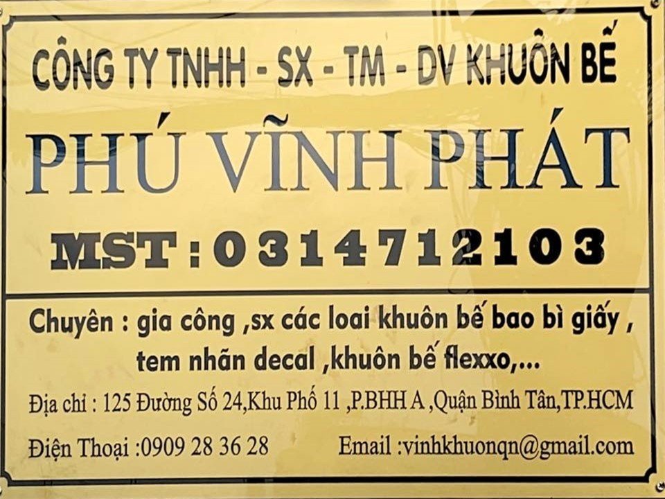 CÔNG TY TNHH SẢN XUẤT THƯƠNG MẠI DỊCH VỤ PHÚ VĨNH PHÁT